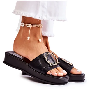 S.Barski Damskie Modne Skórzane Klapki Czarne Adaline - Klapki i japonki damskie - miniaturka - grafika 1