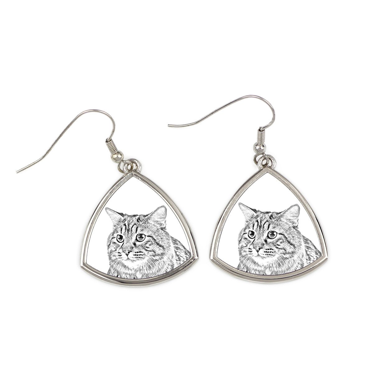 Kurylski bobtail długowłosy - kolczyki z kotem, wiszące kolczyki ze zdjęciem, personalizowana biżuteria z nadrukiem marki Art-Dog