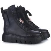 Botki damskie - Botki damskie Nessi 24691 czarny 1 czarne skórzane 36 - miniaturka - grafika 1