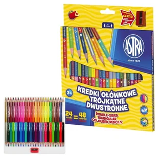Astra Kredki Ołówkowe Trójkątne Dwustronne Szkolne 24 Szt. 48 Kolorów + Temperówka - Szkolne artykuły papiernicze - miniaturka - grafika 1