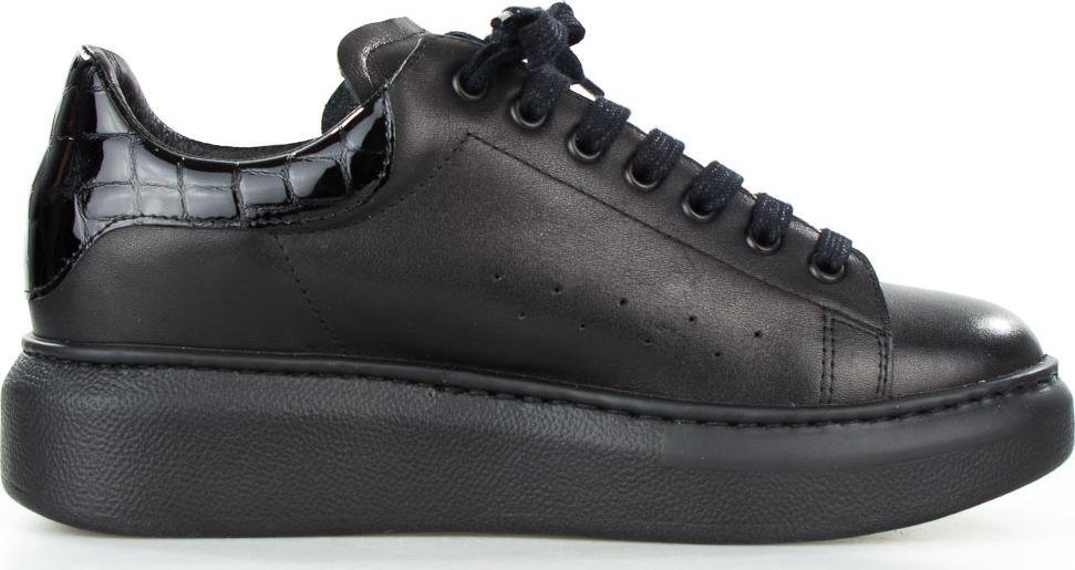 Estetino Sneakersy skórzane z wężową wstawką czarne Sempre-38