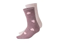 Skarpetki damskie - esmara® Skarpetki damskie z pluszu, 2 pary (Serca fioletowe, 39-42) - miniaturka - grafika 1