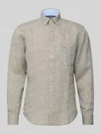 Koszule męskie - Koszula lniana o kroju regular fit z kołnierzykiem typu button down - miniaturka - grafika 1