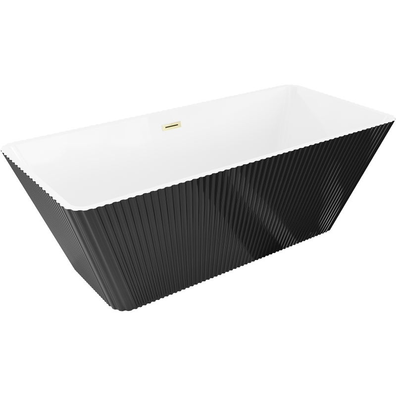 Mexen Tava wanna wolnostojąca ryflowana 170 x 75 cm, biała/czarna, przelew złoty szczotkowany - 52851707575-55