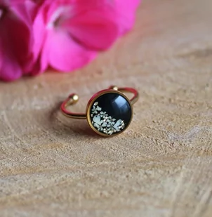 Złoty pierścionek kwiaty czarne oczko regulowany dzika marchew - Pierścionki - miniaturka - grafika 1