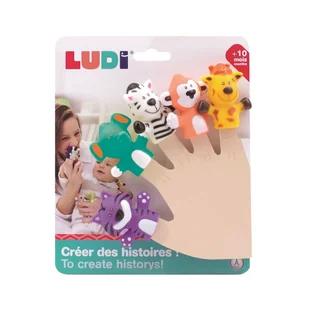 LUDI Zestaw pacynek na paluszki ZWIERZĘTA SAWANNY - Zabawki do kąpieli - miniaturka - grafika 1