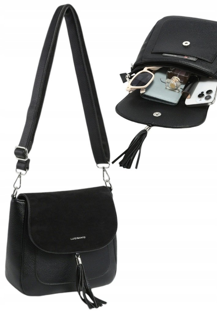 Stylowa Listonoszka Chwost Torebka Damska Czarna LUIGISANTO HS6620 Black