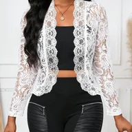 Swetry damskie - TEMU Elegancki Kardigan Koronkowy Modny i Uniwersalny Kardigan Damski z Otwartą Przodową Klapą na - miniaturka - grafika 1