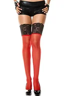 Pończochy - Music Legs Klasyczne pończochy z koronkowym topem, czerwone/czarne - miniaturka - grafika 1