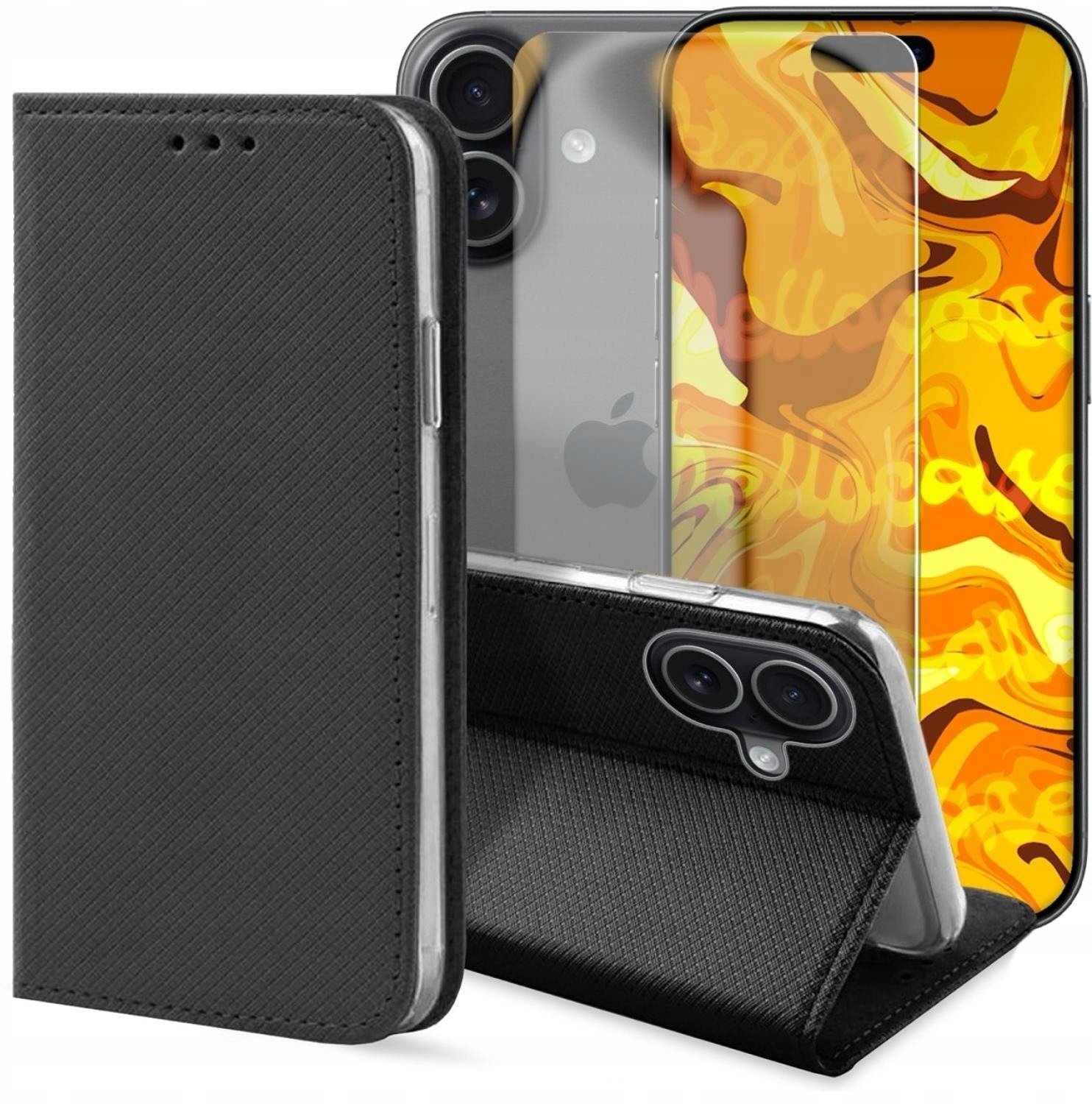Hello Case Etui z Klapką Do Apple iPhone 17 Czarne, Zamykane, Magnetyczne Szkło