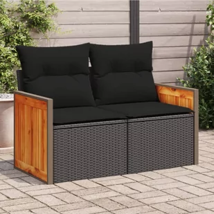Sofa ogrodowa z poduszkami, 2-osobowa, czarna, polirattan Lumarko! - Sofy ogrodowe - miniaturka - grafika 1