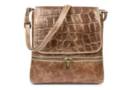 Torebki damskie - Taupe Damska Skórzana Włoska Listonoszka Pionowa Croco klapa B69 brązowy, beżowy - miniaturka - grafika 1