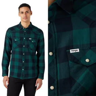 Wrangler LS WESTERN SHIRT Dark Matcha ZIELONA KOSZULA W KRATĘ REGULAR M - Koszule męskie - miniaturka - grafika 1