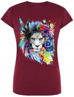 Koszulki i topy damskie - Kolorowy Lew Damski T-shirt Modny Nadruk Rozm.S - miniaturka - grafika 1
