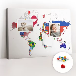 Szkolna Tablica korkowa 60x40 cm, Kolorowe Pinezki, wzór Mapa flag narodowych - Tablice i flipcharty - miniaturka - grafika 1