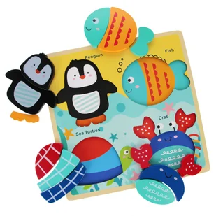 Drewniane puzzle, układanka edukacyjna ocean dla dzieci 8m+ BamBam - Puzzle - miniaturka - grafika 1