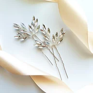 Ozdoby do włosów - Efektowna szpilka z cyrkoniami błyszczący elegancki zestaw ozdób SREBRNY - miniaturka - grafika 1