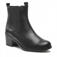 Botki damskie - Caprice 25350 botki czarne damskie klocek skóra naturalna r.41 - miniaturka - grafika 1