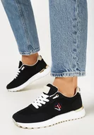 Sneakersy damskie - Czarne Sneakersy z Metalicznymi Wstawkami i Drobnym Haftem c - miniaturka - grafika 1