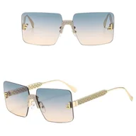 Okulary przeciwsłoneczne - Damskie bezramkowe okulary przeciwsłoneczne z filtrem UV400 - SRP-01C zielony/złoty - miniaturka - grafika 1