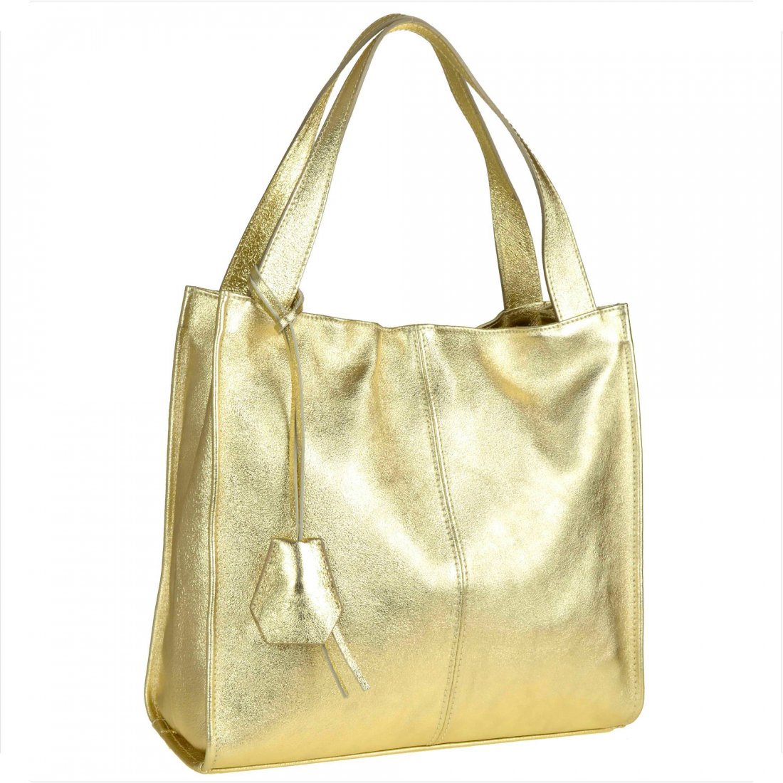 Duża torebka włoska shopper bag złota metaliczna skóra naturalna