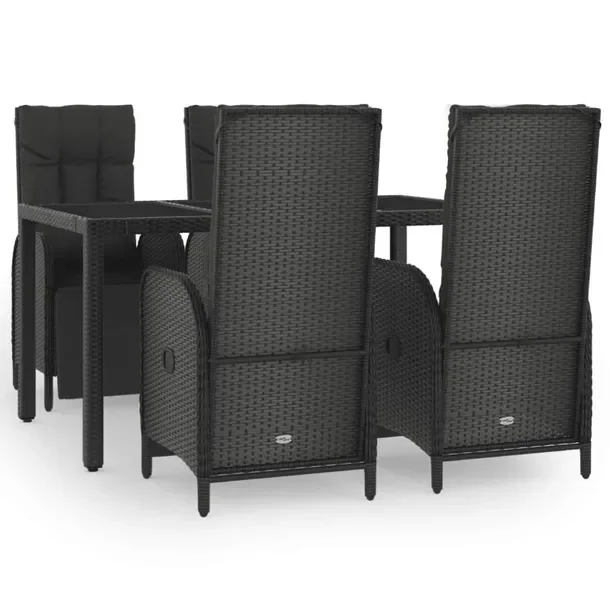 Zestaw mebli ogrodowych 4 krzesła i stół czarny rattan PE 150x90x75 cm