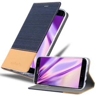 Etui Cadorabo do Samsung Galaxy S7 EDGE w kolorze DARK BLUE BROWN Etui na telefon komórkowy z magnetycznym zamknięciem, funkcją podstawki i miejscem na kartę Etui ochronne Etui z klapką w stylu książki - Etui i futerały do telefonów - miniaturka - grafika 1