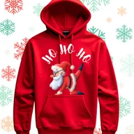 Bluzy męskie - Bluza uniwersalna typu kangurka z kapturem Ho Ho Ho Mikołaj rozmiar 3XL czerwona świąteczna - miniaturka - grafika 1