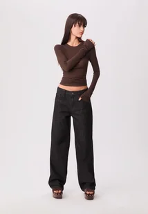 Stradivarius Luźne jeansy baggy CZARNY DENIM Z EFEKTEM SPRANIA 32 - Spodnie damskie - miniaturka - grafika 1