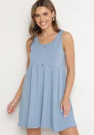 Sukienki - Jasnoniebieska Sukienka o Rozkloszowanym Kroju na Szerokich Ramiączkach z Guzikami Jenovira - miniaturka - grafika 1