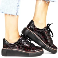 Półbuty damskie - PÓŁBUTY SNEAKERSY SKÓRZANE NA KOTURNIE SOKOLSKI 286 BORDOWE KROKODYL - miniaturka - grafika 1