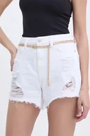 Spodenki damskie - Guess szorty jeansowe damskie kolor biały gładkie high waist W4GD74 D5EN0 - miniaturka - grafika 1