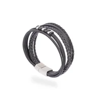 Bransolety męskie - Bransoletka męska czarna warkocz pleciona nowoczesna - miniaturka - grafika 1