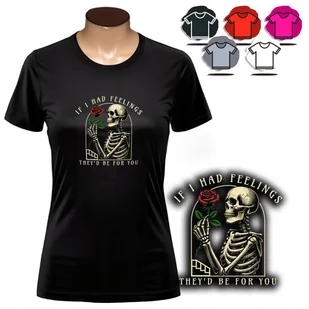 KOSZULKA DAMSKA Z NADRUKIEM T-SHIRT - WZÓR CZASZKA RÓŻA FEELINGS 4 U - XS - Koszulki i topy damskie - miniaturka - grafika 1
