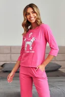 Piżamy damskie - Różowa piżama damska z nadrukiem - miniaturka - grafika 1