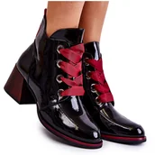 Botki damskie - Vinceza Lakierowane Ocieplane Botki Sznurowane Czarne Tove - miniaturka - grafika 1