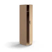 Szafy biurowe - Zamykana szafa QBUS, z drążkiem na odzież, cokół, 2020x400x570 mm, dąb - miniaturka - grafika 1