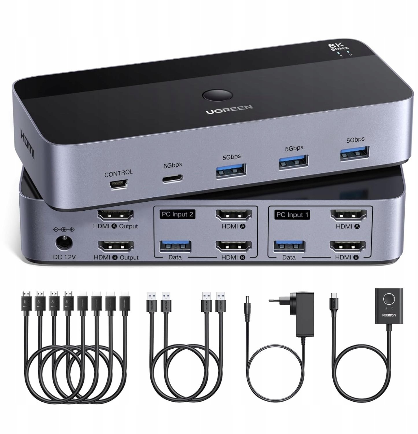 Ugreen UGREEN KVM Dual Monitor 8K 4K 240Hz USB 3.0 Hub Przełącznik Pulpitu
