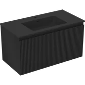 Szafki łazienkowe - Mexen Rivel szafka łazienkowa 90 cm z umywalką Otis, 1 szuflada, ryflowana , czarna mat - 91A20-09047-1-BF71-W18M71 - miniaturka - grafika 1