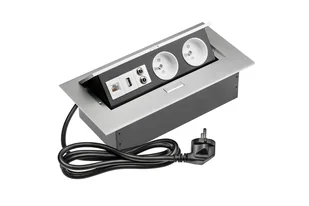 Gniazdo meblowe nablatowe wpuszczane GTV AE-PBU2GU-53 2 x gniazdo z uziemieniem 2 x usb kabel zasilający z wtyczką aluminium - Rozgałęźniki - miniaturka - grafika 1