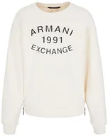 Bluzy damskie - Armani Exchange Damska bluza z długim rękawem, Comfy Fit, zamek błyskawiczny z boku, biały, XS - miniaturka - grafika 1