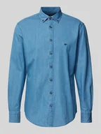 Koszule męskie - Koszula jeansowa o kroju slim fit z wyhaftowanym logo - miniaturka - grafika 1