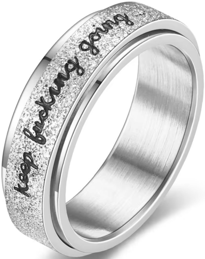 Srebrny Pierścionek keep fucking going Anxiety Antystresowy Stal Szlachetna