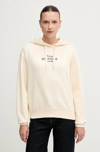 Tommy Hilfiger bluza bawełniana damska kolor beżowy z kapturem z aplikacją WW0WW45528 - Bluzy damskie - miniaturka - grafika 1
