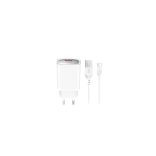 XO ładowarka sieciowa CE19 QC 18W 1x USB biała + kabel microUSB - Ładowarki do telefonów - miniaturka - grafika 1