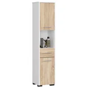 Szafki łazienkowe - SŁUPEK REGAŁ ŁAZIENKOWY FIN 2D 1SZ 1W BIAŁY / SONOMA - miniaturka - grafika 1