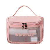 Kosmetyczki, organizery i kuferki - Kosmetyczka przezroczysta WASHBAG różowa R2 - miniaturka - grafika 1
