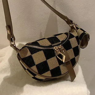 TEMU Stylowa Torba na Ramię z Regulowanym Paskiem, Brązowo-Czarna Kratka, Lekka Torba na Rękę, Mała Torba Przez Ramię Idealna do Codziennego Użytku – - Torebki damskie - miniaturka - grafika 1