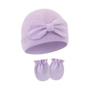 Czapka dziecięca Noworodki Nakrycia głowy Szpital Kapelusz Słodka Bowknot Dekoracja z rękawicami anty-zarysowaniowymi na 2025 Wiosna Jesień Jasnofi... - Czapki dla dzieci - miniaturka - grafika 1