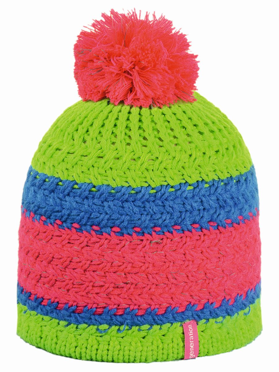 Dziecięca czapka z pomponem różowa w paski Doll